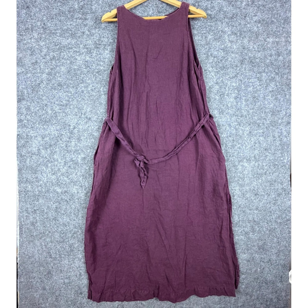 Monoprix Femme Midi Tank Dress Womens 44 Purple Linen Sleeveless Belted Summery